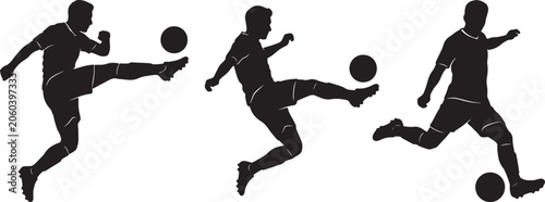 Photos Silhouette sequence of soccer player kicking ball, also transparent background,