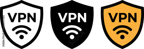 Set of vpn shield icons with wifi signal symbol