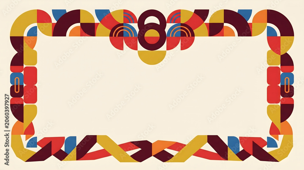 Obraz premium Vibrant geometric border frame with colorful shapes and patterns