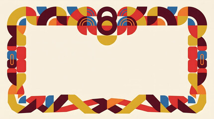Vibrant geometric border frame with colorful shapes and patterns