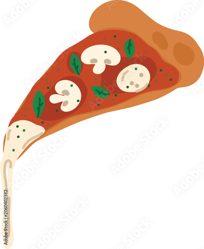 Cheesy Mushroom Pizza Slice with Stretching Mozzarella Illustration