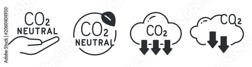 Cuadro en lienzo Carbon dioxide neutral icons showing emission reduction