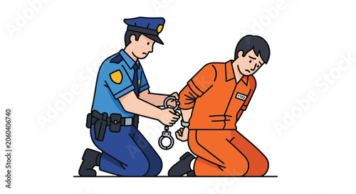 Foto Vector illustration of police officer arresting suspect in orange jumpsuit black