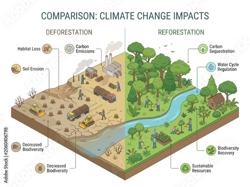 Tableau sur toile Reforestation Carbon Sequestration Process.
