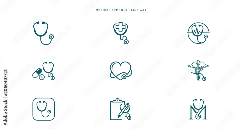 Fototapeta premium Set of colorful medical and health-related icons with happy smiling faces Vector