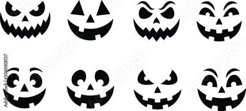 Photos Halloween Pumpkin Carved Face Expressions Silhouette Grid