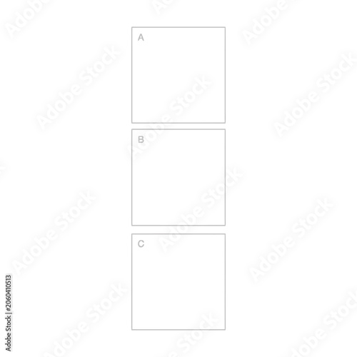 Three empty rectangles labeled a, b, c in a vertical column labels