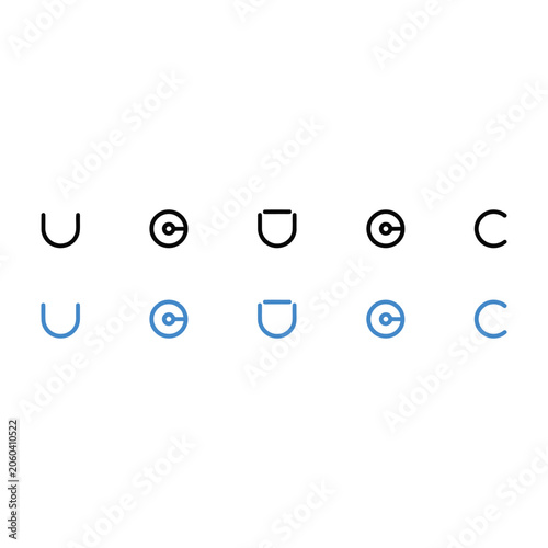 U and copyright symbols in black and blue