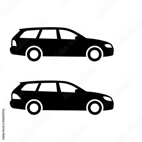 Canvastavla Black side view silhouettes of two station wagon cars for transportation icons