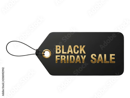 Black friday sale tag with red ribbon