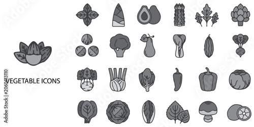 Vegetable simple concept 24 Grew color icons set .Vector illustration.
