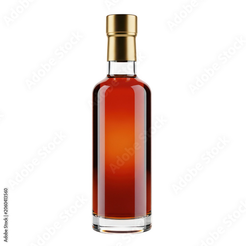 Elegant amber-colored perfume bottle with golden cap