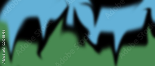 Abstract paint drip background with blue and green shapes on black surface.