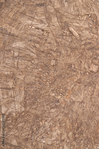 Close up of scratched wood texture with sawdust