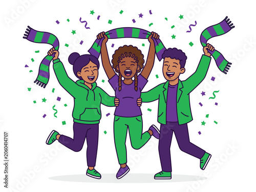 Tableau sur toile Diverse Group of Friends Celebrating with Scarves and Confetti
