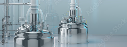Foto AI-driven biopharmaceutical manufacturing in industrial bioreactor facility with