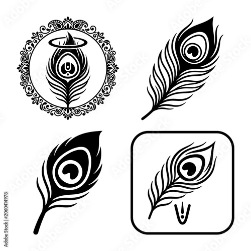 Canvastavla Peacock feather Krishna devotional badge vector set