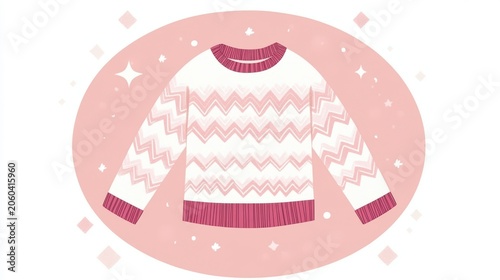 Pink and white patterned cozy sweater illustration