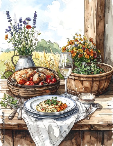 Rustic farm-style meal
