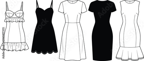 Fotografie Dress design illustration set with bodycon, flared, sleeveless, short sleeve, ru