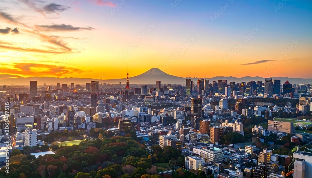 Fototapeta premium Tokyo Skyline Sunset Panorama