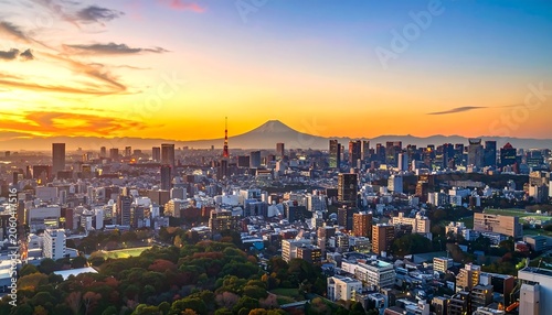 Tokyo Skyline Sunset Panorama