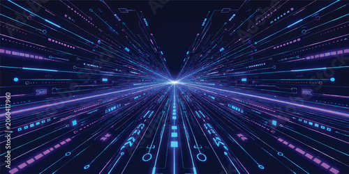 Slika na platnu Futuristic Digital Data Stream Background with Cyberpunk Information Highway, Hi