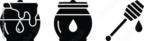 Cuadro en lienzo Honey jar and dipper icon set for natural food and healthy sweet ingredient desi