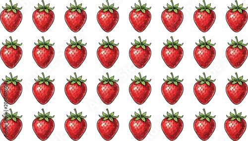 Εκτύπωση καμβά Strawberry grid illustration with thirty fruits arranged in rows and columns, or