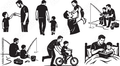 Tableau sur toile Father and Child Activity Silhouette Icons Set