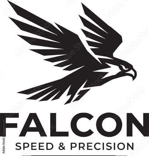 Black and white falcon bird logo icon design with wings spread flying showing speed and precision for a professional sports team or business branding symbol