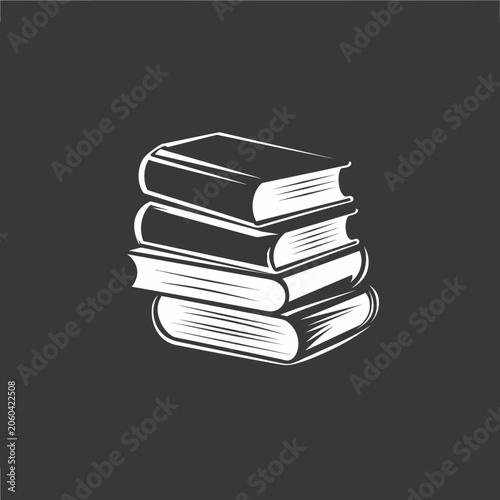 Stacked books illustration black and white education concept