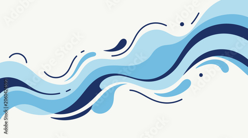 Dynamic abstract blue wave flow with decorative graphic lines, abstract