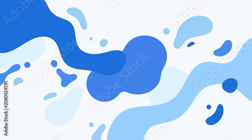 Abstract blue liquid splash shapes flowing on white background with abstract