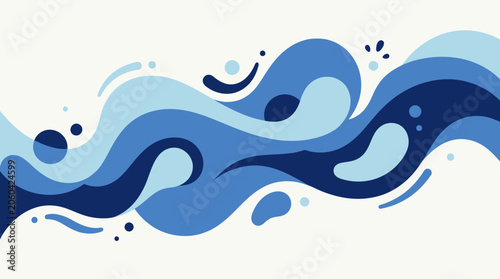 Abstract wavy fluid flow organic blue layers graphic illustration with abstract