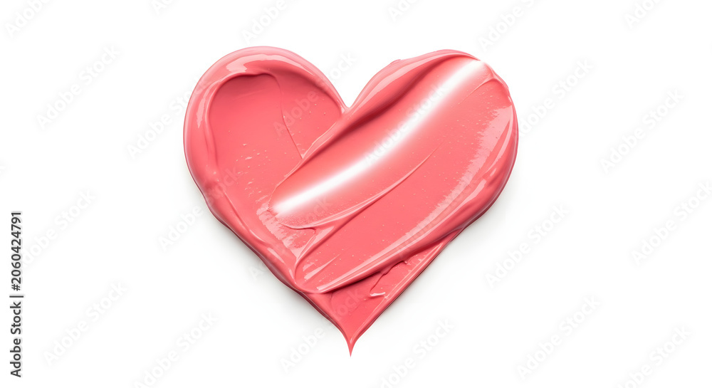 Fototapeta premium Heart shape made of pink lipstick or cosmetic cream smear