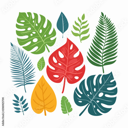 Collection of Colorful Tropical Leaves