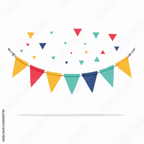 Colorful Triangle Bunting Flags and Confetti