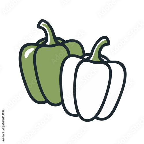 Green and White Bell Peppers Flat Illustration