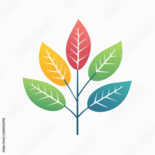 Stylized Branch with Colorful Leaves