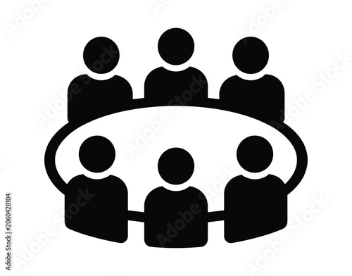 Team Meeting Icon: A stylized illustration of a group of people gathered around a table, representing collaboration and discussion. business meeting, teamwork, discussion group, committee meeting.