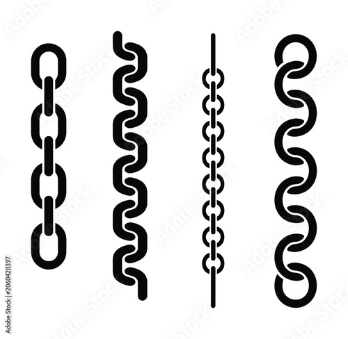 Variety of Chain Links: A collection of different styles of black chain links. metal link, security connection, industrial design.