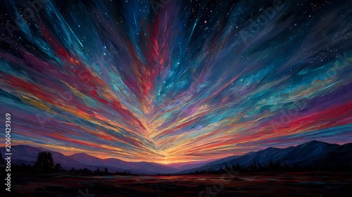 Vibrant Cosmic Sky Over Mountains