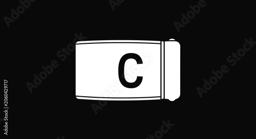 White team captain armband with a bold black letter C centered on a dark background for professional sports leadership identification.