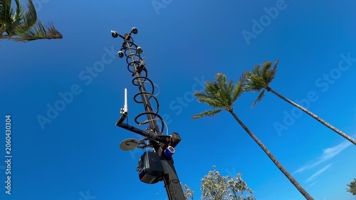 Security camera set up installation against clear blue sky 01