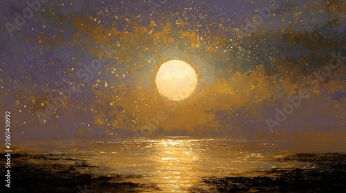 Glowing Moon Over Reflective Water