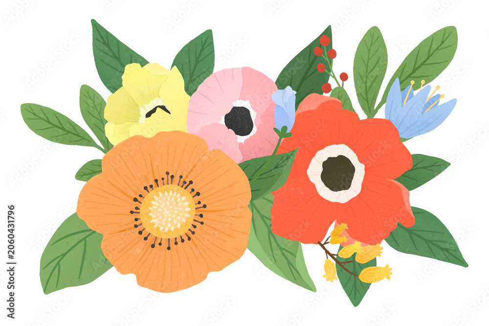 Fototapeta premium Png flowers bundle hand drawn sticker, transparent background