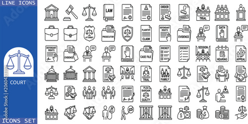 фотографія Court icon set. Editable line icons. Vector illustration.