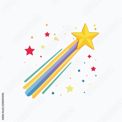 Shooting Star with Rainbow Trail and Confetti