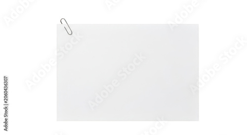 A blank white note with a paperclip on the corner isolated on transparent background